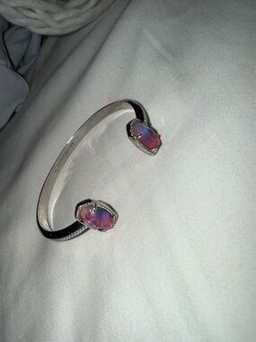 Kendra Scott Silver Open Cuff with Pink and Blue Iridescent Stones